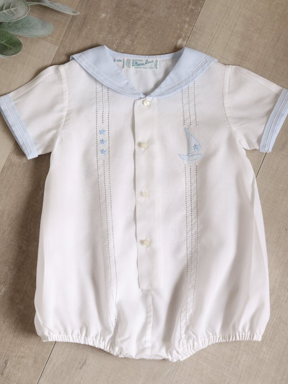 White Heirloom Nautical Sailor Button Front Creeper 6M Feltman Brothers NWT